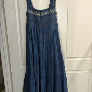Lapis Denim Blue Maxi Dress with Button Accents